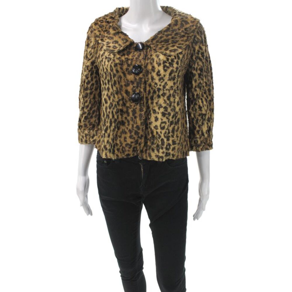Cynthia Cynthia Steffe Women Brown Animal Print Basic Jacket 3/4 Sleeve Size S
